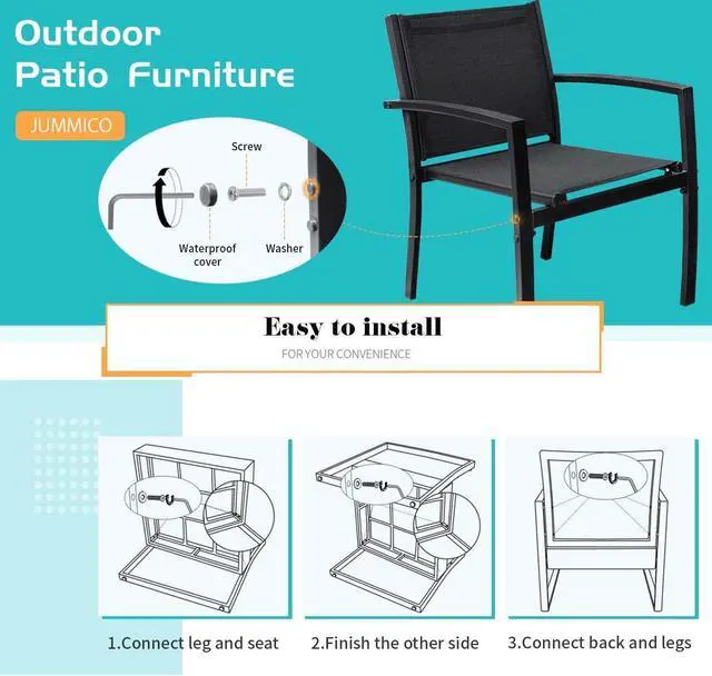 Alt view image 5 of 6 - 3 Pieces Patio Furniture Set Outdoor Textilene Patio Chairs with Coffee Table Modern Patio Conversation Bistro Set for Lawn, Garden, Balcony, Poolside and Porch (Black)