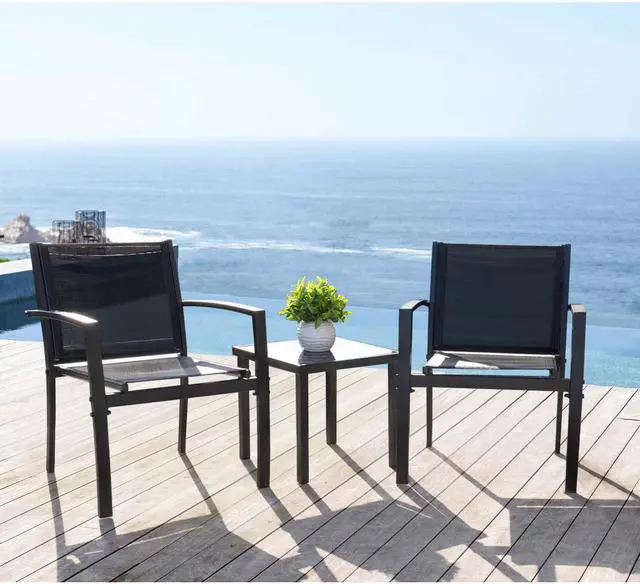 Alt view image 6 of 6 - 3 Pieces Patio Furniture Set Outdoor Textilene Patio Chairs with Coffee Table Modern Patio Conversation Bistro Set for Lawn, Garden, Balcony, Poolside and Porch (Black)