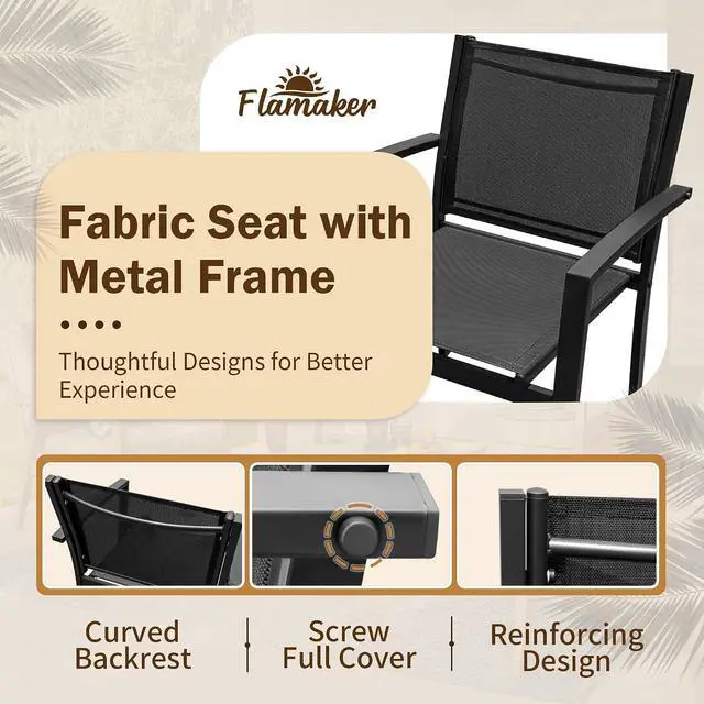 Alt view image 4 of 7 - 4 Pieces Outdoor Patio Furniture Textilene Modern Conversation Black Bistro Set with Loveseat Tea Table for Home, Lawn and Balcony
