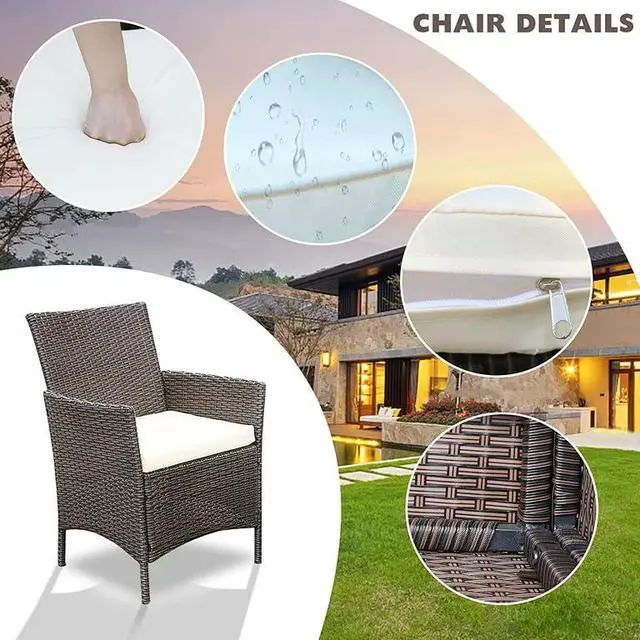Alt view image 2 of 7 - 3 Pieces Patio Furniture Sets Outdoor Patio Chairs Set of 2 PE Rattan Wicker Chairs with Table for Garden Porch Lawn Poolside(Brown/Beige)