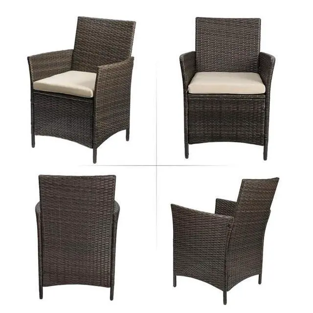 Alt view image 6 of 7 - 3 Pieces Patio Furniture Sets Outdoor Patio Chairs Set of 2 PE Rattan Wicker Chairs with Table for Garden Porch Lawn Poolside(Brown/Beige)