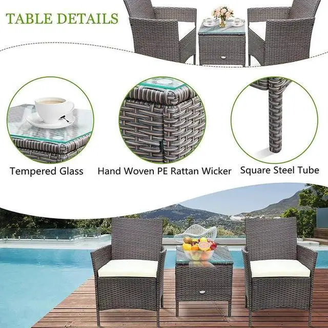 Alt view image 3 of 7 - 3 Pieces Patio Furniture Sets Outdoor Patio Chairs Set of 2 PE Rattan Wicker Chairs with Table for Garden Porch Lawn Poolside(Brown/Beige)