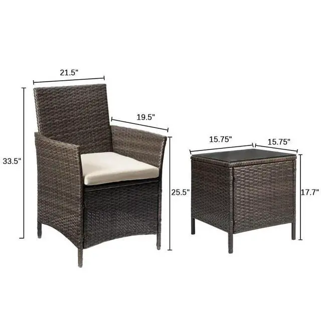 Alt view image 7 of 7 - 3 Pieces Patio Furniture Sets Outdoor Patio Chairs Set of 2 PE Rattan Wicker Chairs with Table for Garden Porch Lawn Poolside(Brown/Beige)