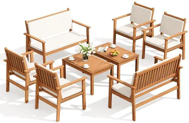 Main image of 8 Piece Outdoor Furniture Set, Outdoor Table and Chairs with Comfy Cushions, Acacia Wood Patio Furniture for Porch, Patio, Garden, Poolside