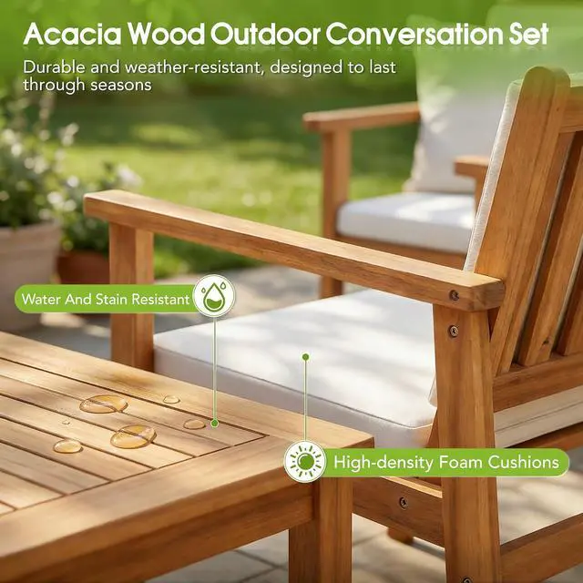 Alt view image 3 of 7 - 8 Piece Outdoor Furniture Set, Outdoor Table and Chairs with Comfy Cushions, Acacia Wood Patio Furniture for Porch, Patio, Garden, Poolside
