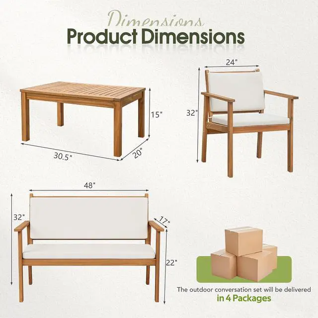 Alt view image 7 of 7 - 8 Piece Outdoor Furniture Set, Outdoor Table and Chairs with Comfy Cushions, Acacia Wood Patio Furniture for Porch, Patio, Garden, Poolside