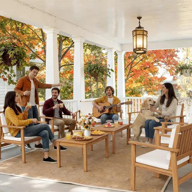 Alt view image 6 of 7 - 8 Piece Outdoor Furniture Set, Outdoor Table and Chairs with Comfy Cushions, Acacia Wood Patio Furniture for Porch, Patio, Garden, Poolside