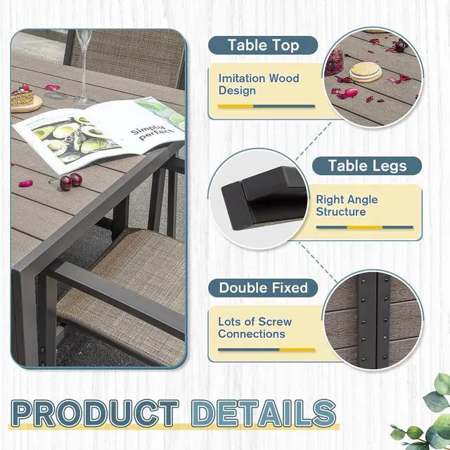 Alt view image 4 of 7 - Outdoor Dining Set 7 Piece Patio Furniture Set with Weather Resistant Table and 6 Textilene Chairs for Yard, Deck and Poolside (Brown)