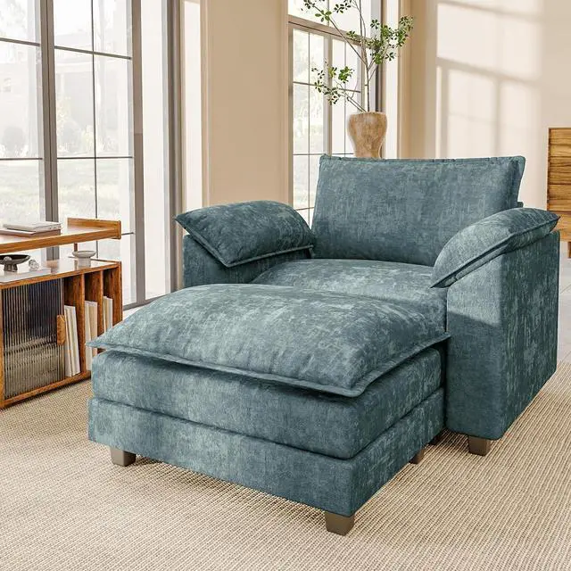 Main image of 40" Chaise Lounge Chair for Single Comfy Upholstered Deep Seat Reading Arm Chair Clould Couch for Living Room, Apartment Office, Small Spaces (Dark Blue-3, Single Sofa)