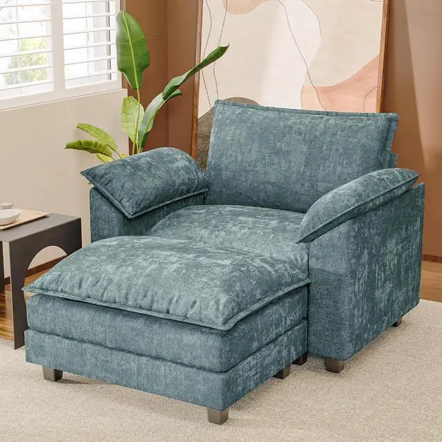 Alt view image 7 of 7 - 40" Chaise Lounge Chair for Single Comfy Upholstered Deep Seat Reading Arm Chair Clould Couch for Living Room, Apartment Office, Small Spaces (Dark Blue-3, Single Sofa)