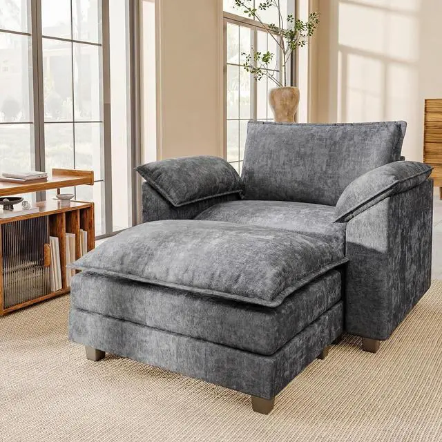 Main image of 40" Chaise Lounge Chair for Single Comfy Upholstered Deep Seat Reading Arm Chair Clould Couch for Living Room, Apartment Office, Small Spaces (Light Grey-3, Single Sofa)