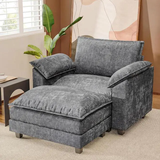 Alt view image 7 of 7 - 40" Chaise Lounge Chair for Single Comfy Upholstered Deep Seat Reading Arm Chair Clould Couch for Living Room, Apartment Office, Small Spaces (Light Grey-3, Single Sofa)