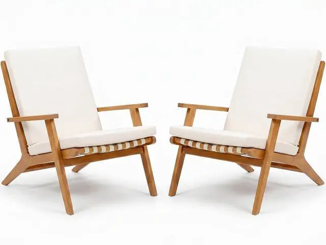 Main image of Patio Chairs Acacia Wood, Adirondack Chairs Set of 2, PE Leather Outdoor Chairs with Soft Cushions for Porch, Poolside, Garden, Beige