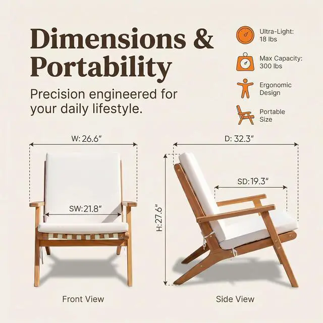 Alt view image 3 of 7 - Patio Chairs Acacia Wood, Adirondack Chairs Set of 2, PE Leather Outdoor Chairs with Soft Cushions for Porch, Poolside, Garden, Beige