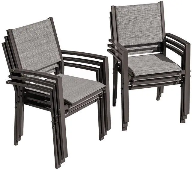 Main image of Patio Chairs Textilene Outdoor Chairs Set of 6 Stackable Dining Chair for Backyard, Deck, Poolside (Grey)
