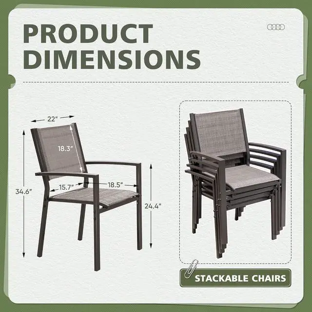 Alt view image 3 of 7 - Patio Chairs Textilene Outdoor Chairs Set of 6 Stackable Dining Chair for Backyard, Deck, Poolside (Grey)
