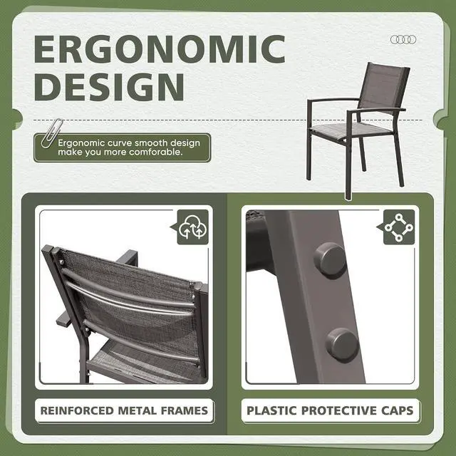 Alt view image 4 of 7 - Patio Chairs Textilene Outdoor Chairs Set of 6 Stackable Dining Chair for Backyard, Deck, Poolside (Grey)