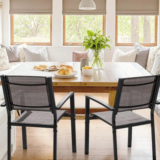 Alt view image 7 of 7 - Patio Chairs Textilene Outdoor Chairs Set of 6 Stackable Dining Chair for Backyard, Deck, Poolside (Grey)