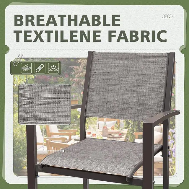 Alt view image 5 of 7 - Patio Chairs Textilene Outdoor Chairs Set of 6 Stackable Dining Chair for Backyard, Deck, Poolside (Grey)
