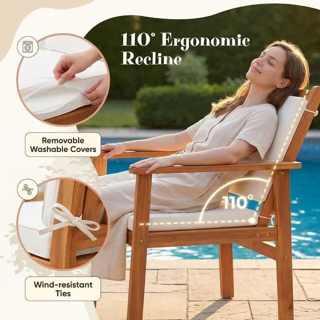 Alt view image 5 of 7 - Patio Furniture Set 8 Pieces Acacia Wood Outdoor Furniture, Patio Set with Table & Cushions for Garden, Deck, Backyard, Natural