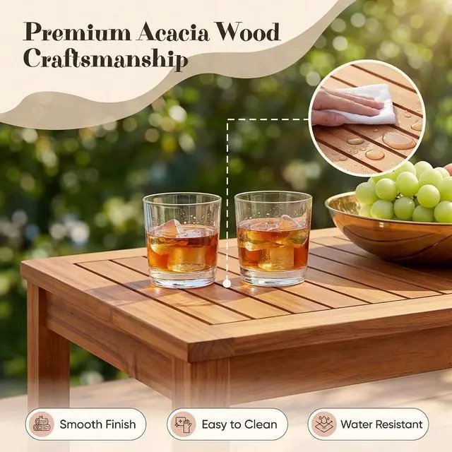 Alt view image 4 of 7 - Patio Furniture Set 8 Pieces Acacia Wood Outdoor Furniture, Patio Set with Table & Cushions for Garden, Deck, Backyard, Natural