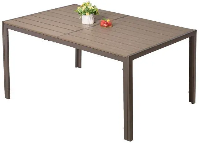 Main image of Outdoor Table 59" x 35" Dining Table Set for 6 Wood Texture Patio Table for Deck, Garden, Backyard