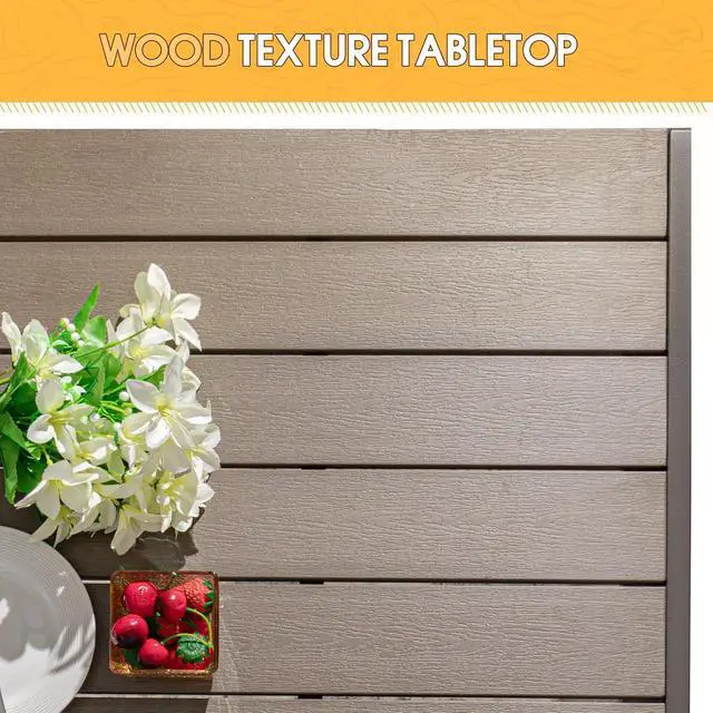 Alt view image 5 of 7 - Outdoor Table 59" x 35" Dining Table Set for 6 Wood Texture Patio Table for Deck, Garden, Backyard