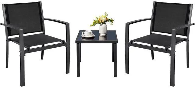 Main image of 3 Pieces Patio Furniture Set Outdoor Textilene Bistro Set Modern Porch Furniture Patio Chairs Set of 2 with Coffee Table for Lawn Backyard