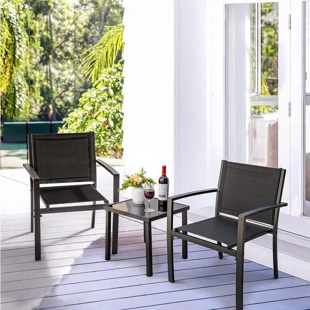 Alt view image 2 of 7 - 3 Pieces Patio Furniture Set Outdoor Textilene Bistro Set Modern Porch Furniture Patio Chairs Set of 2 with Coffee Table for Lawn Backyard