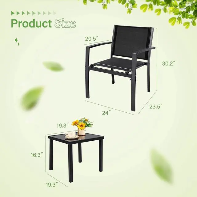 Alt view image 7 of 7 - 3 Pieces Patio Furniture Set Outdoor Textilene Bistro Set Modern Porch Furniture Patio Chairs Set of 2 with Coffee Table for Lawn Backyard