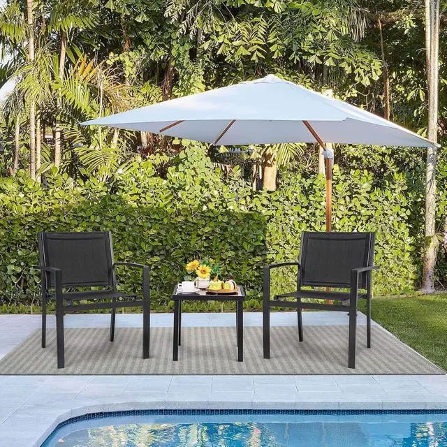 Alt view image 6 of 7 - 3 Pieces Patio Furniture Set Outdoor Textilene Bistro Set Modern Porch Furniture Patio Chairs Set of 2 with Coffee Table for Lawn Backyard