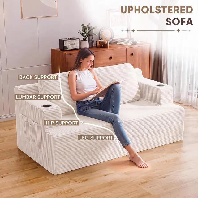 Alt view image 3 of 7 - 67 Cloud Couch Sofa 2 Seater Comfy Upholstered Loveseat Floor Sofa with High Density Memory Foam, No Assembly Required, Boneless Couch for Bedroom Living Room (White, Loveseat)