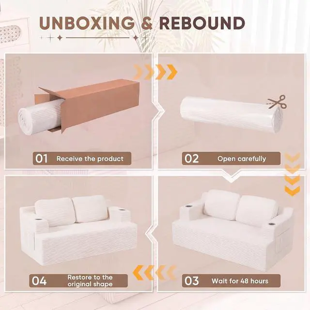 Alt view image 5 of 7 - 67 Cloud Couch Sofa 2 Seater Comfy Upholstered Loveseat Floor Sofa with High Density Memory Foam, No Assembly Required, Boneless Couch for Bedroom Living Room (White, Loveseat)