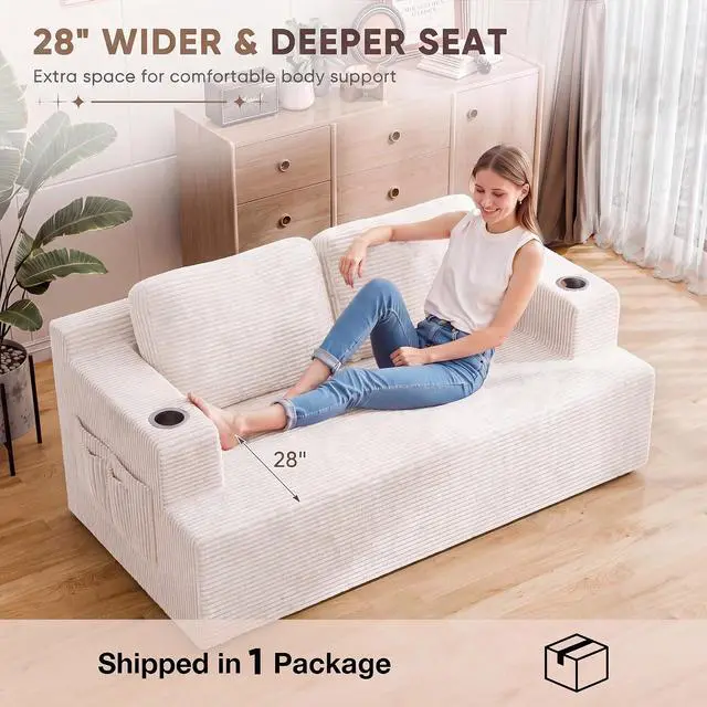 Alt view image 6 of 7 - 67 Cloud Couch Sofa 2 Seater Comfy Upholstered Loveseat Floor Sofa with High Density Memory Foam, No Assembly Required, Boneless Couch for Bedroom Living Room (White, Loveseat)