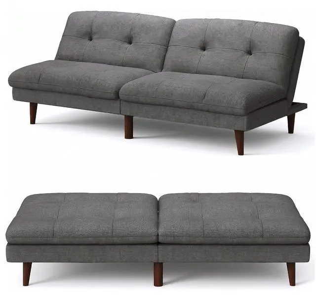 Main image of Futon Sofa Bed Modern Folding Futon Set Convertible Recliner Lounge for Living Room with Adjustable Backrest (Linen, Grey)