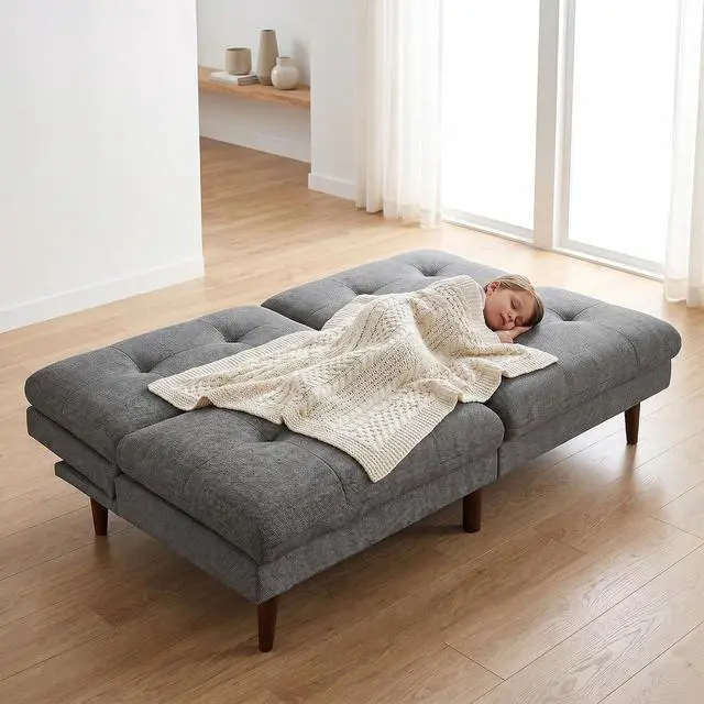 Alt view image 6 of 7 - Futon Sofa Bed Modern Folding Futon Set Convertible Recliner Lounge for Living Room with Adjustable Backrest (Linen, Grey)