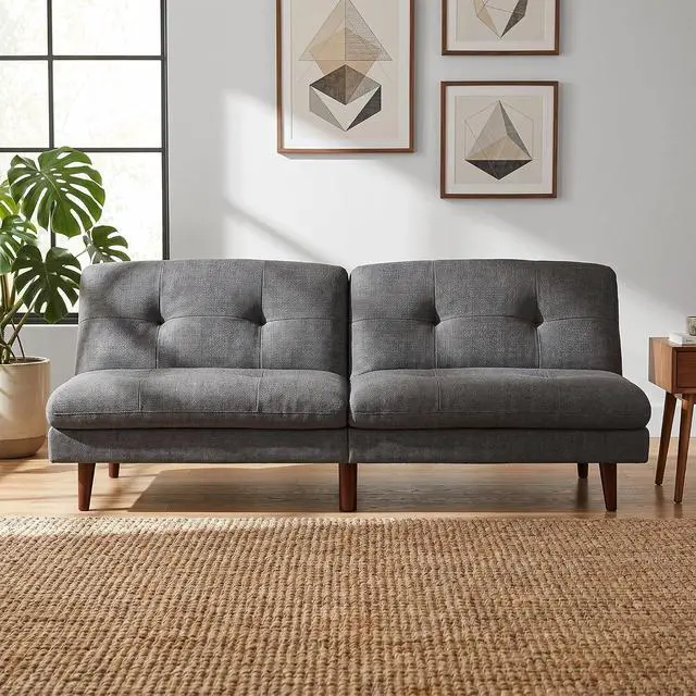 Alt view image 7 of 7 - Futon Sofa Bed Modern Folding Futon Set Convertible Recliner Lounge for Living Room with Adjustable Backrest (Linen, Grey)