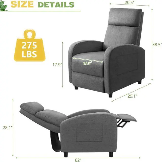 Alt view image 3 of 7 - Massage Recliner Chair for Living Room Adjustable Fabric Reclining Chair Home Theater Seating Modern Winback Single Sofa for Adults with Footrest (Gray)