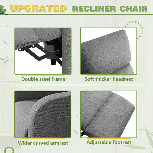 Alt view image 6 of 7 - Massage Recliner Chair for Living Room Adjustable Fabric Reclining Chair Home Theater Seating Modern Winback Single Sofa for Adults with Footrest (Gray)