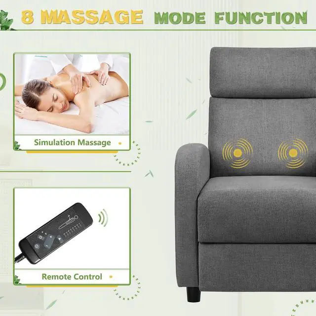 Alt view image 7 of 7 - Massage Recliner Chair for Living Room Adjustable Fabric Reclining Chair Home Theater Seating Modern Winback Single Sofa for Adults with Footrest (Gray)