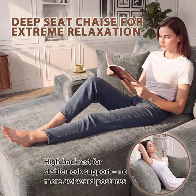 Alt view image 4 of 7 - 110" Boneless Sectional Couch, Modular Sectional Sofa L-Shape Couch with Deep Seat, Cloud Comfy Boneless Couch for Living Room, No Assembly Required (Chenille, Grey)