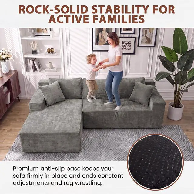 Alt view image 5 of 7 - 110" Boneless Sectional Couch, Modular Sectional Sofa L-Shape Couch with Deep Seat, Cloud Comfy Boneless Couch for Living Room, No Assembly Required (Chenille, Grey)