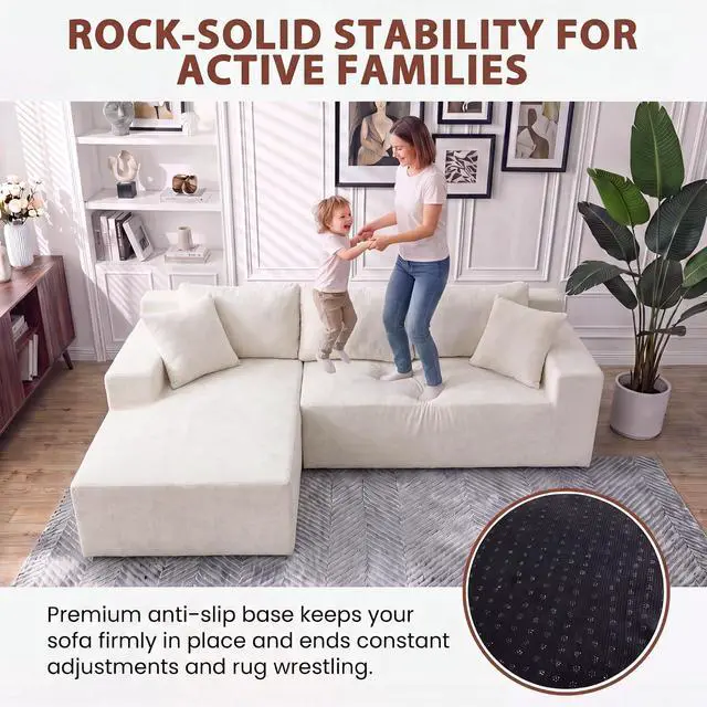 Alt view image 5 of 7 - 110" Boneless Sectional Couch, Modular Sectional Sofa L-Shape Couch with Deep Seat, Cloud Comfy Boneless Couch for Living Room, No Assembly Required (Chenille, Beige)
