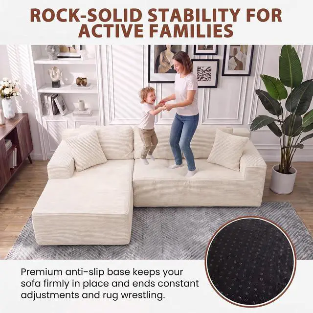 Alt view image 5 of 7 - 110" Boneless Sectional Couch, Modular Sectional Sofa L-Shape Couch with Deep Seat, Cloud Comfy Boneless Couch for Living Room, No Assembly Required (Corduroy, Beige)