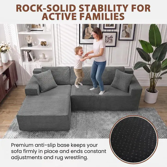 Alt view image 5 of 7 - 110" Boneless Sectional Couch, Modular Sectional Sofa L-Shape Couch with Deep Seat, Cloud Comfy Boneless Couch for Living Room, No Assembly Required (Corduroy, Grey)