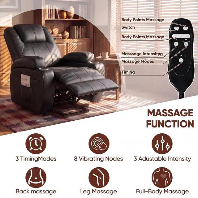 Alt view image 3 of 7 - Electric Power Lift Recliner Chair with Massage for Elderly Corduroy Fabric Recliner Single Sofa with Cup Holders, Side Pockets and Remote Control for Living Room Bedroom (Leathaire, Dark Gray)