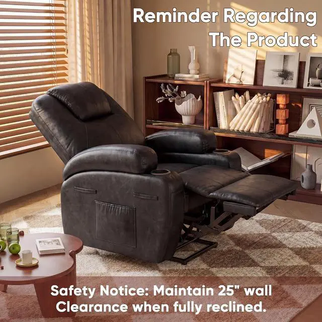 Alt view image 7 of 7 - Electric Power Lift Recliner Chair with Massage for Elderly Corduroy Fabric Recliner Single Sofa with Cup Holders, Side Pockets and Remote Control for Living Room Bedroom (Leathaire, Dark Gray)