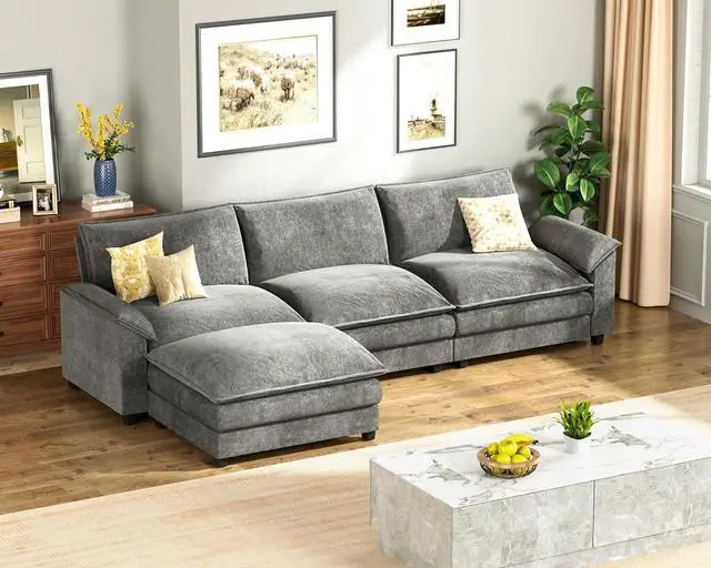 Main image of 119" Modular Sectional Sofa, L Shaped Sofa Couch with Reversible Ottoman, DIY Combination Chenille Deep 3-Seat Cloud Couch for Living Room, Apartment (Light Grey, L Shaped Sofa)