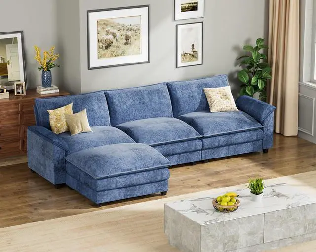 Main image of 119" Modular Sectional Sofa, L Shaped Sofa Couch with Reversible Ottoman, DIY Combination Chenille Deep 3-Seat Cloud Couch for Living Room, Apartment (Dark Blue, L Shaped Sofa)