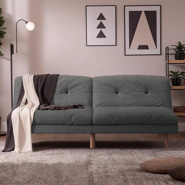 Main image of Convertible Futon Sofa Bed Futon Couch with Adjustable Back Upholstered Sleeper Sofa Bed for Living Room Furniture (Fabric,Grey)